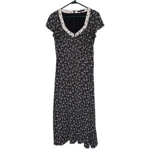 Madewell Dress Black Print Mix Sheer Sleeve Branch Floral Size 2 Smock Waist